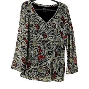 Bob Mackie Studio Size 16 Long Sleeve Black & Red Paisley Print Blouse